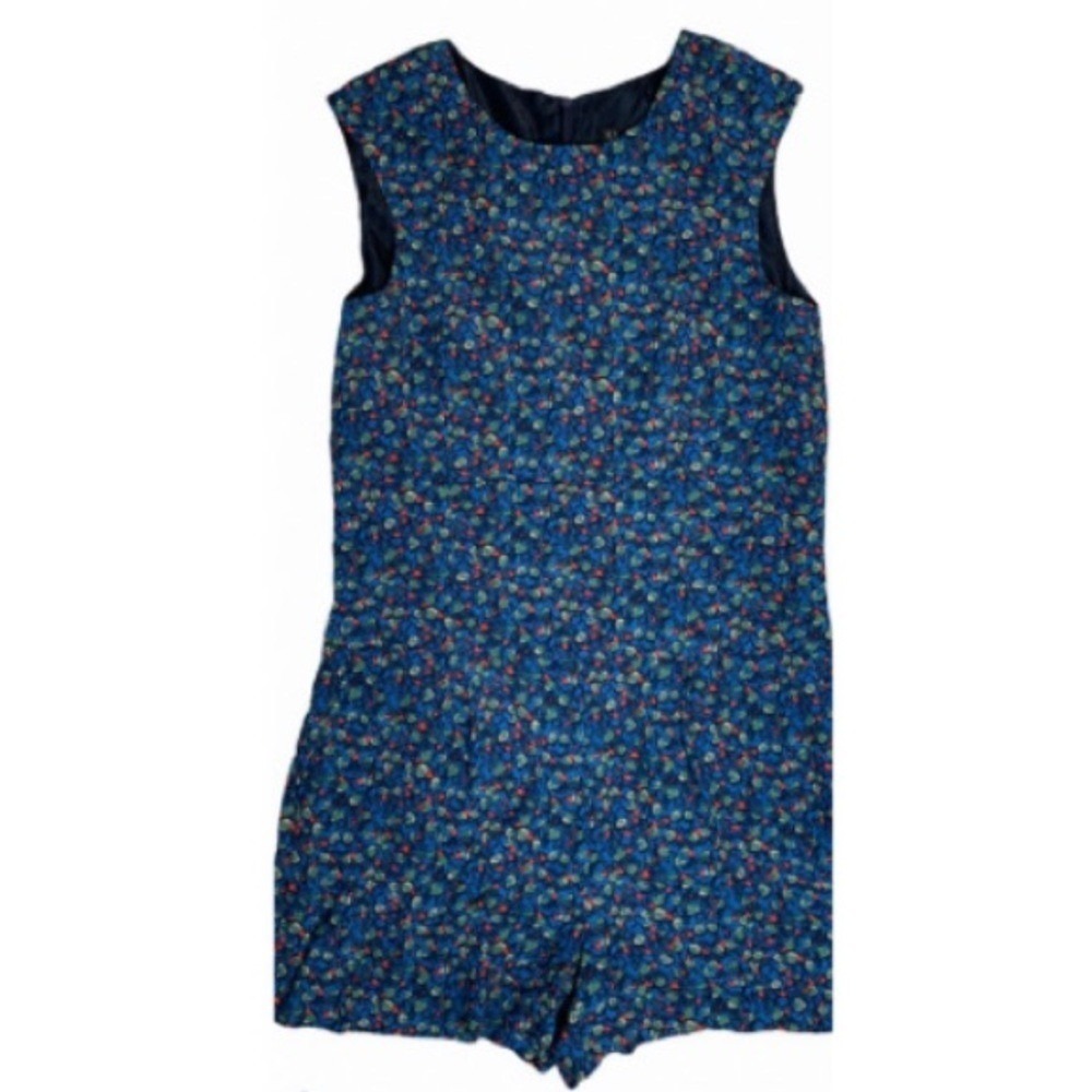 Zara Basic Women Blue Floral Sleeveless Romper Pockets Size M Spain Made